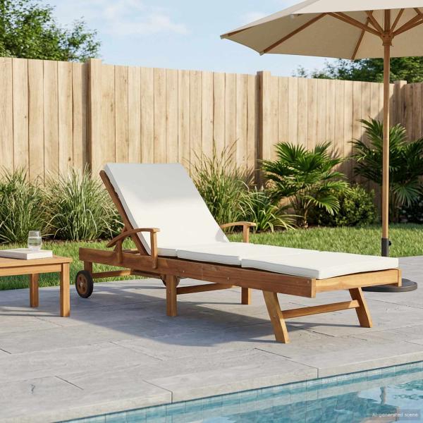 ARDEBO.de - Sonnenliege mit Kissen Massivholz Teak Braun und Creme