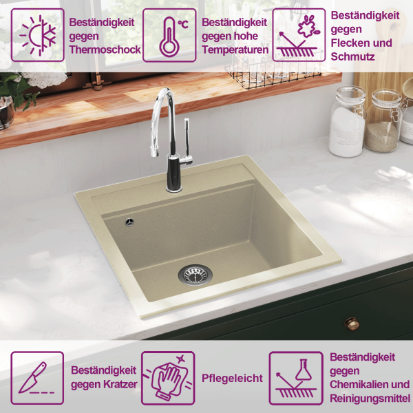 Granitspüle Einzelbecken Beige