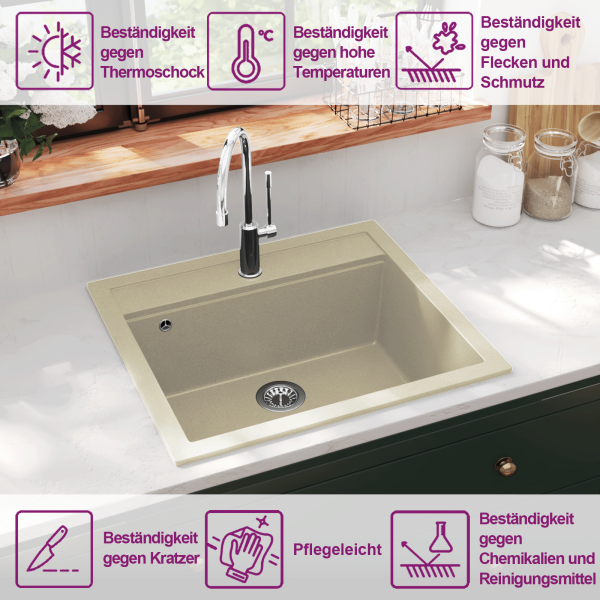 Granitspüle Einzelbecken Beige