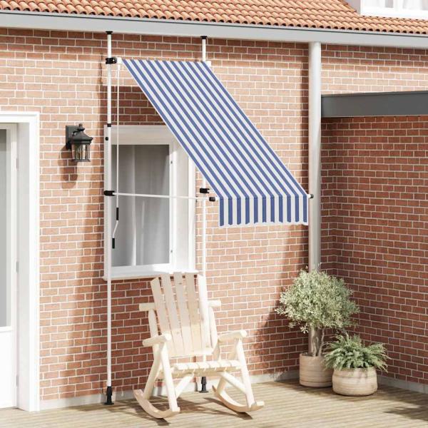 ARDEBO.de - Markise Einziehbar Handbetrieben 100 cm Blau/Weiß Gestreift