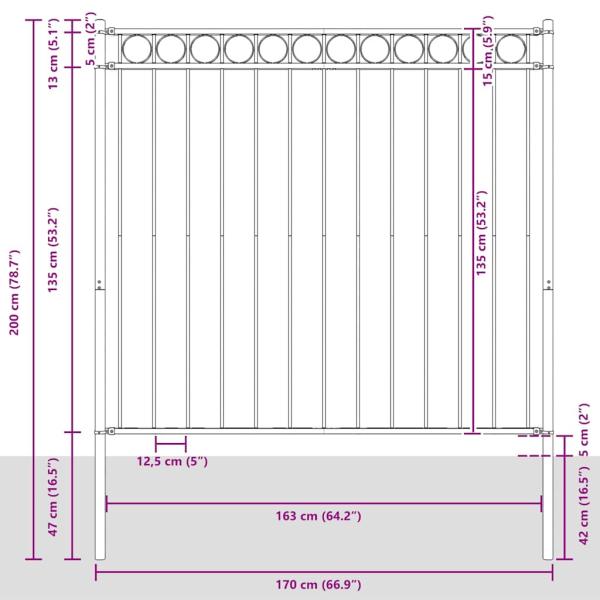 Gartenzaun ASSEN Stahl 1,7 x 1,5 m Schwarz
