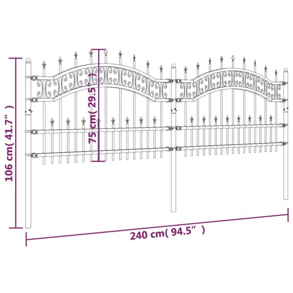 Gartenzaun KAMPEN mit Speerspitze Schwarz 240 x 75 cm Stahl