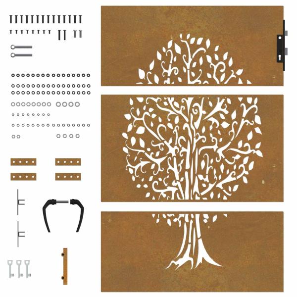 Gartentor 85x150 cm Cortenstahl Baum-Design