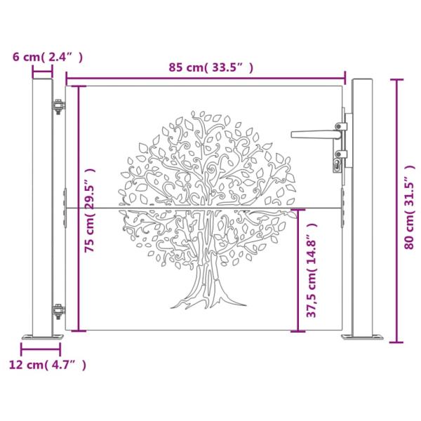 Gartentor 100x75 cm Cortenstahl Baumdesign