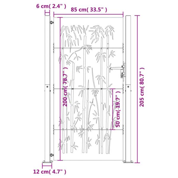 Gartentor 100x200 cm Cortenstahl Bambus-Design