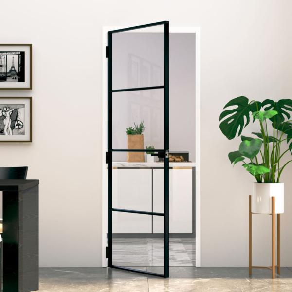 ARDEBO.de - Innentür Schwarz 76x201,5 cm Hartglas & Aluminium Schlank