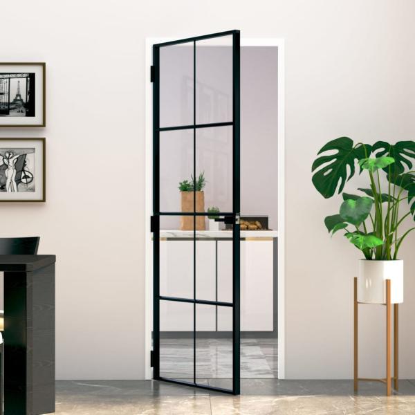 ARDEBO.de - Innentür Schwarz 76x201,5 cm Hartglas & Aluminium Schlank