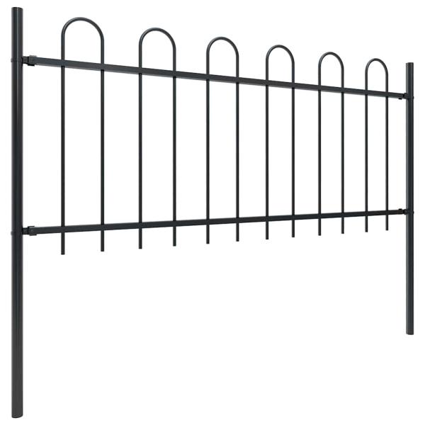 Gartenzaun mit Rundbogen Stahl 1005 x 80 cm Schwarz