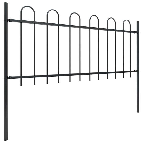 Gartenzaun mit Rundbogen Stahl 1506 x 80 cm Schwarz