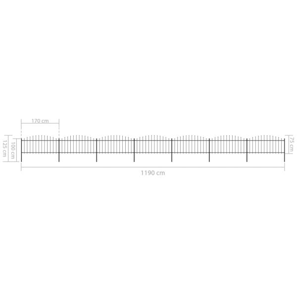 Gartenzaun mit Speerspitzen Stahl (0,5 - 0,75) x 11,9 m Schwarz
