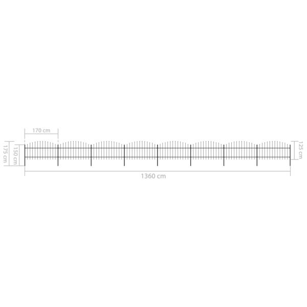 Gartenzaun mit Speerspitzen Stahl (1 - 1,25) x 13,6 m Schwarz