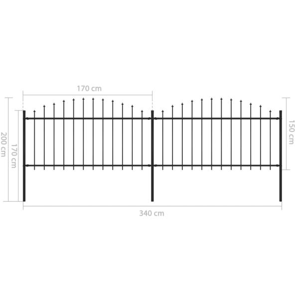 Gartenzaun mit Speerspitze Stahl 359 x 150 cm Schwarz