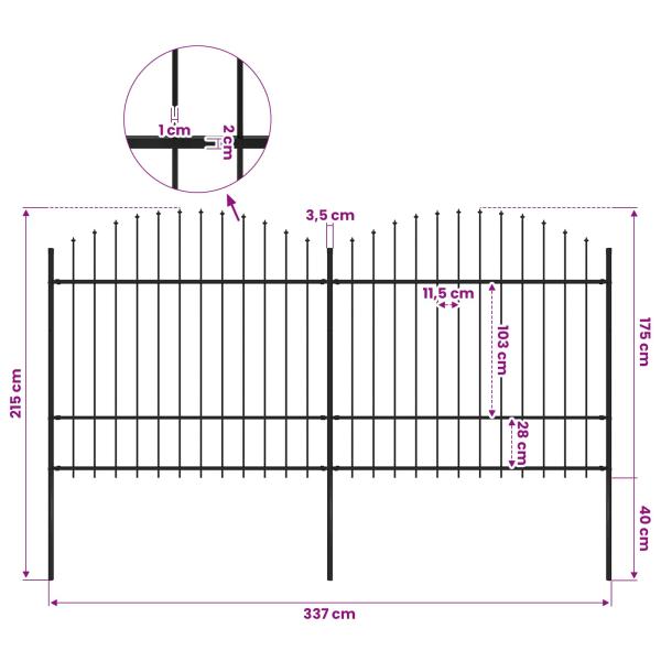 Gartenzaun mit Speerspitze Stahl 337 x 175 cm Schwarz