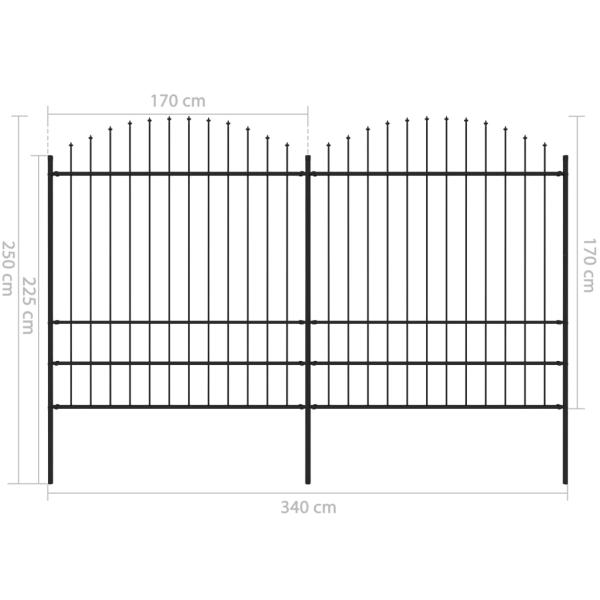 Gartenzaun mit Speerspitze Stahl 359 x 200 cm Schwarz