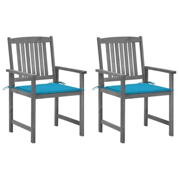 ARDEBO.de - Gartenstühle mit Kissen 2 Stk. Grau Massivholz Akazie