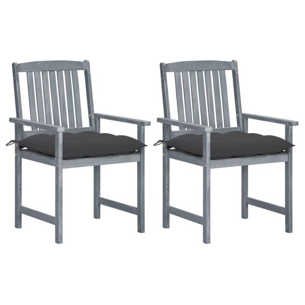 ARDEBO.de - Gartenstühle mit Kissen 2 Stk. Grau Massivholz Akazie
