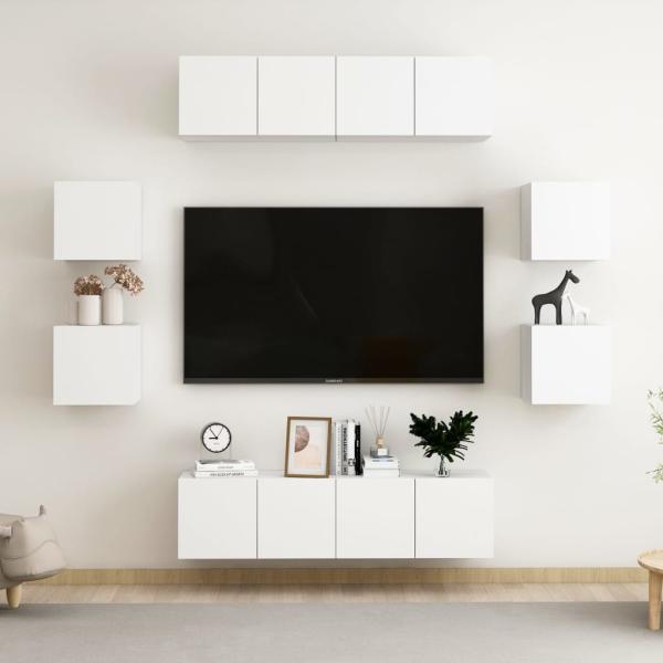 ARDEBO.de - 8-tlg. TV-Schrank-Set Weiß Holzwerkstoff