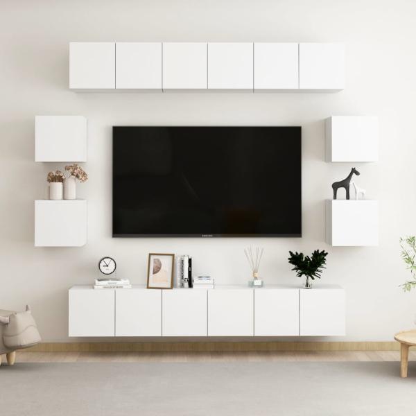 ARDEBO.de - 10-tlg. TV-Schrank-Set Weiß Holzwerkstoff