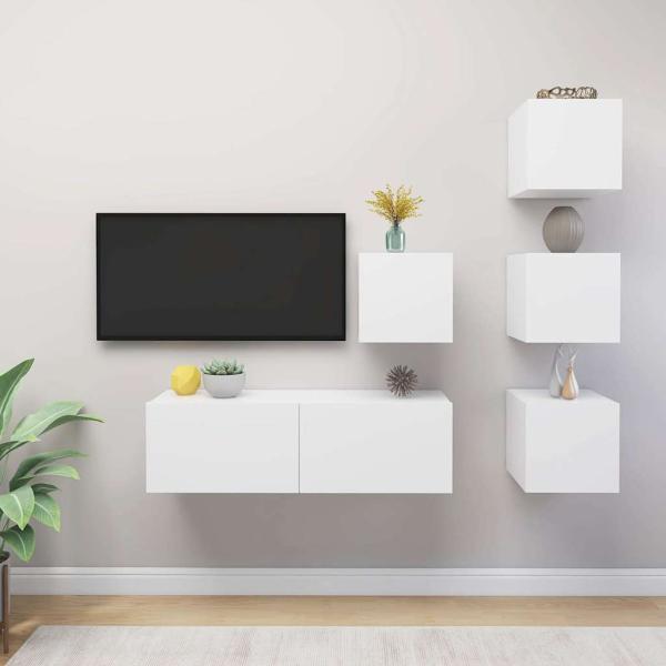 ARDEBO.de - 5-tlg. TV-Schrank-Set Weiß Holzwerkstoff