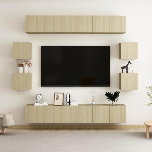 ARDEBO.de - 10-tlg. TV-Schrank-Set Sonoma-Eiche Holzwerkstoff