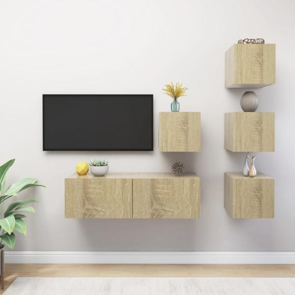 ARDEBO.de - 5-tlg. TV-Schrank-Set Sonoma-Eiche Holzwerkstoff
