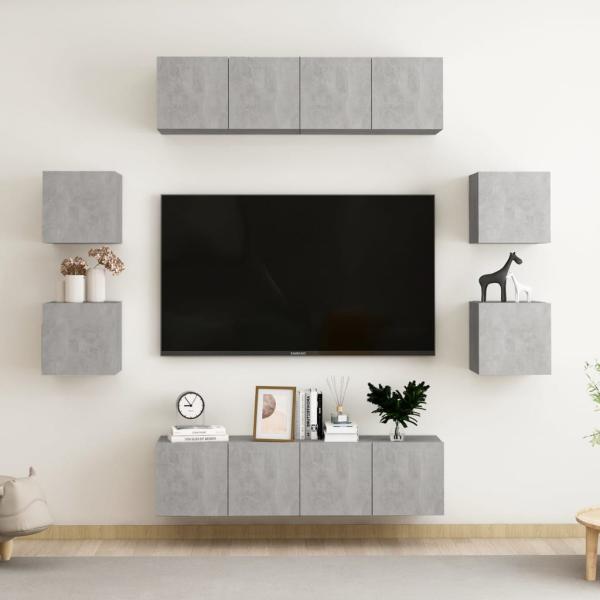 ARDEBO.de - 8-tlg. TV-Schrank-Set Betongrau Holzwerkstoff