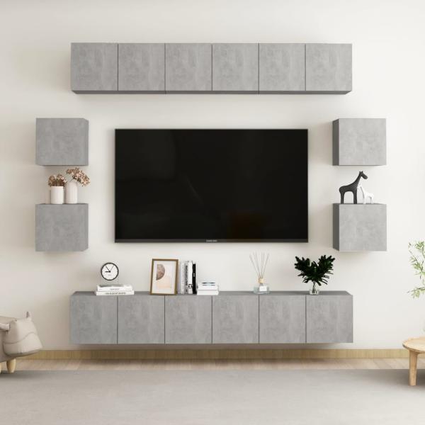 ARDEBO.de - 10-tlg. TV-Schrank-Set Betongrau Holzwerkstoff