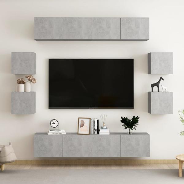 ARDEBO.de - 8-tlg. TV-Schrank-Set Betongrau Holzwerkstoff