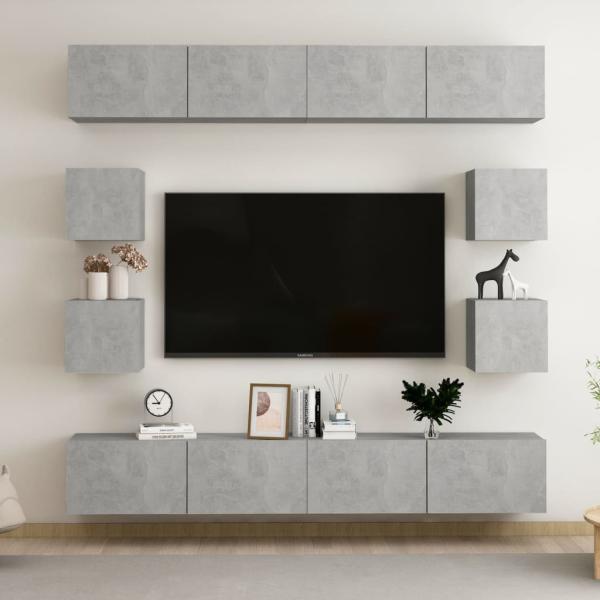 ARDEBO.de - 8-tlg. TV-Schrank-Set Betongrau Holzwerkstoff