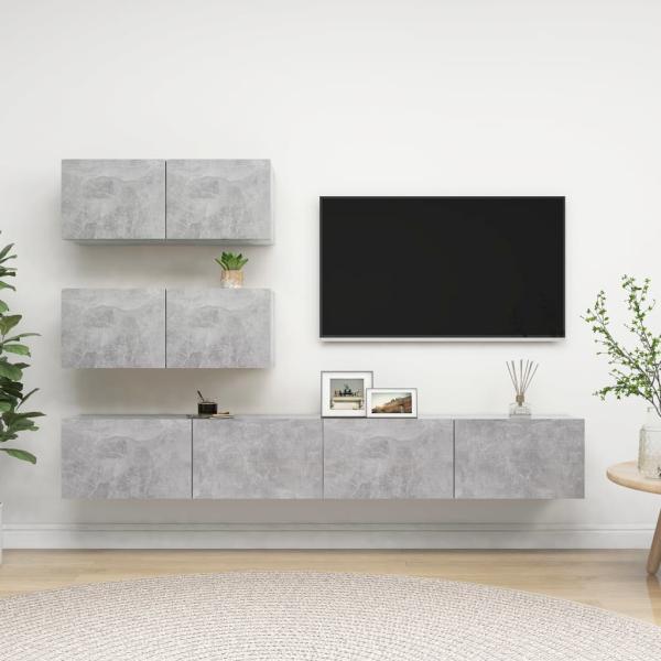 ARDEBO.de - 4-tlg. TV-Schrank-Set Betongrau Holzwerkstoff