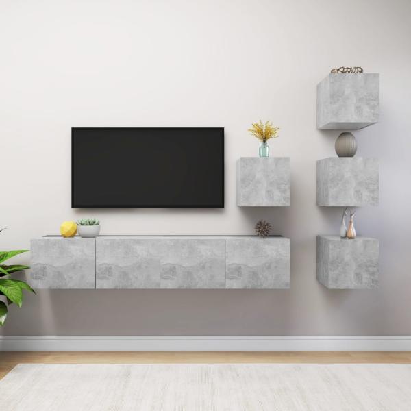 ARDEBO.de - 6-tlg. TV-Schrank-Set Betongrau Holzwerkstoff