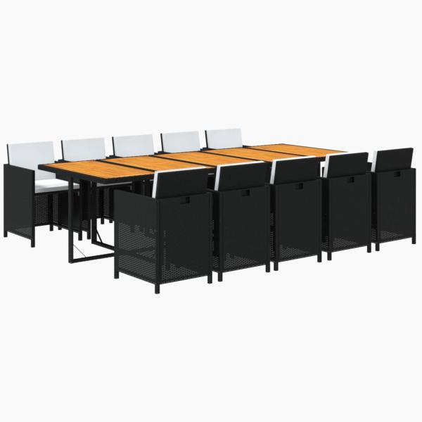 11-tlg. Garten-Essgruppe mit Kissen Poly Rattan Schwarz