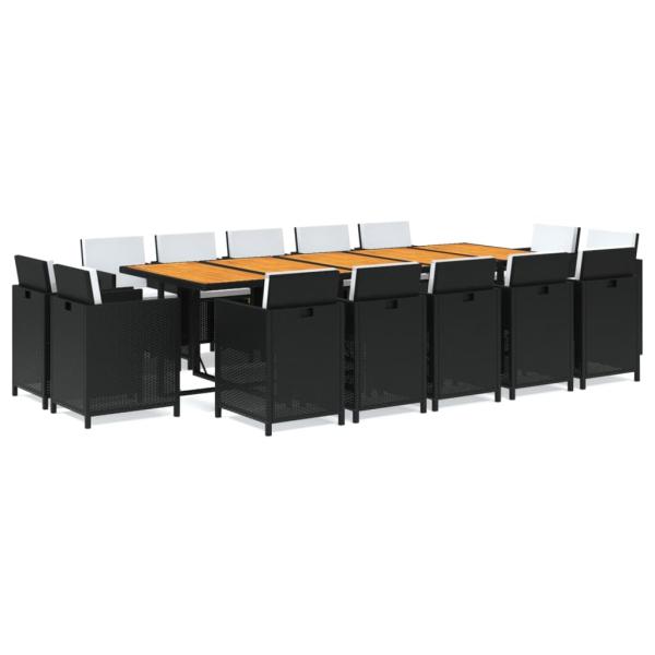 15-tlg. Garten-Essgruppe mit Kissen Poly Rattan Schwarz
