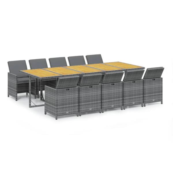 11-tlg. Garten-Essgruppe mit Auflagen Poly Rattan Grau