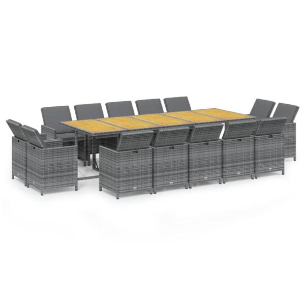 15-tlg. Garten-Essgruppe mit Auflagen Poly Rattan Grau