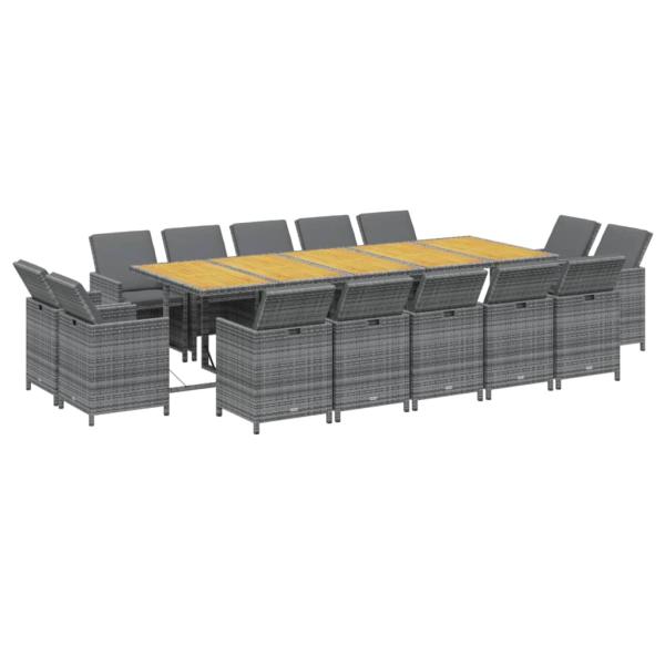 15-tlg. Garten-Essgruppe mit Auflagen Poly Rattan Grau