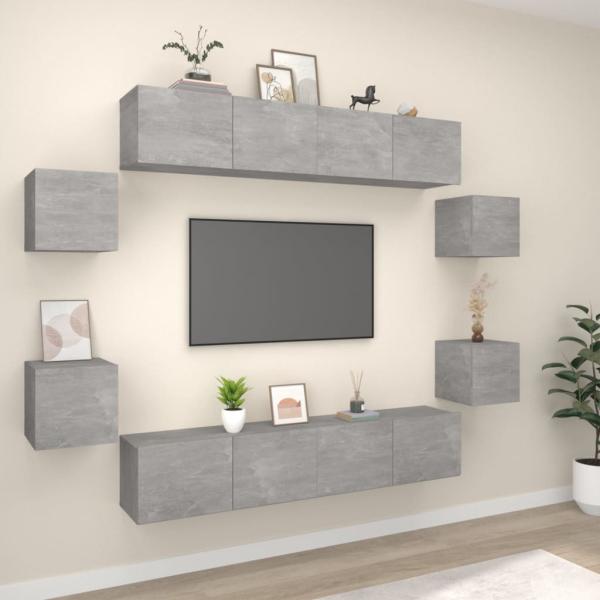 ARDEBO.de - 8-tlg. TV-Schrank-Set Betongrau Holzwerkstoff