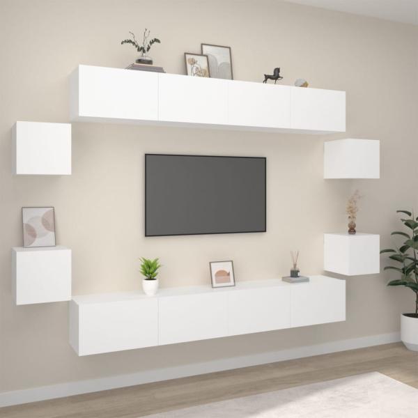 ARDEBO.de - 8-tlg. TV-Schrank-Set Weiß Holzwerkstoff