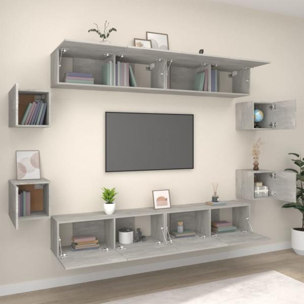 8-tlg. TV-Schrank-Set Betongrau Holzwerkstoff