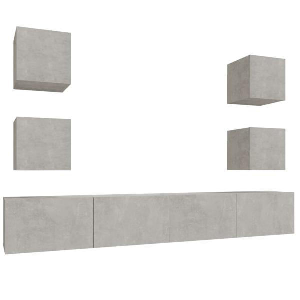 ARDEBO.de - 6-tlg. TV-Schrank-Set Betongrau Holzwerkstoff