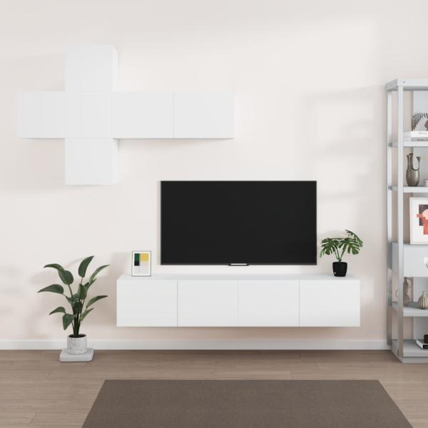ARDEBO.de - 7-tlg. TV-Schrank-Set Weiß Holzwerkstoff