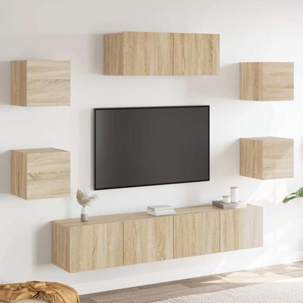 ARDEBO.de - 7-tlg. TV-Schrank-Set Sonoma-Eiche Holzwerkstoff