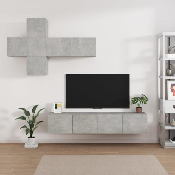 ARDEBO.de - 7-tlg. TV-Schrank-Set Betongrau Holzwerkstoff