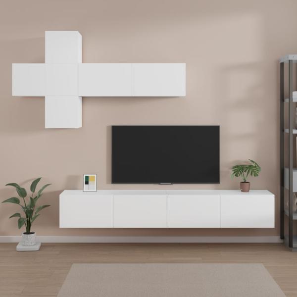 ARDEBO.de - 7-tlg. TV-Schrank-Set Weiß Holzwerkstoff