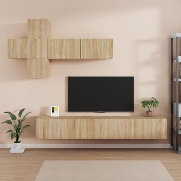 ARDEBO.de - 7-tlg. TV-Schrank-Set Sonoma-Eiche Holzwerkstoff