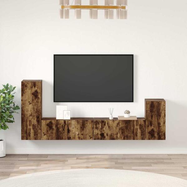 ARDEBO.de - 4-tlg. TV-Schrank-Set Räuchereiche Holzwerkstoff