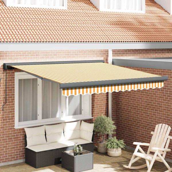 ARDEBO.de - | Ausziehbare Markise | Blau und Weiß mit weißem Rahmen 3 x 2,5 m
