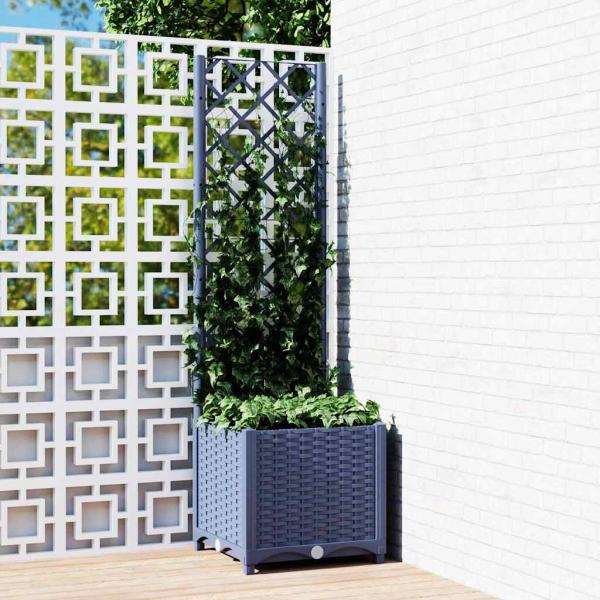 ARDEBO.de - Garten-Pflanzgefäß mit Spalier Blaugrau 40 x 40 x 136 cm PP