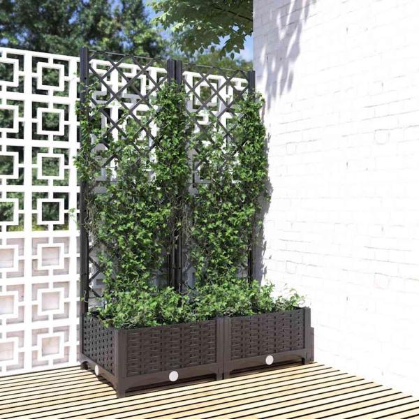 ARDEBO.de - Gartenpflanzgefäß mit Spalier Schwarz 80 x 40 x 121,5 cm PP
