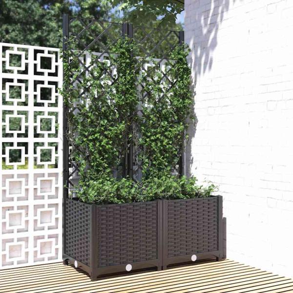 ARDEBO.de - Garten-Pflanzgefäß mit Spalier Schwarz 80 x 40 x 136 cm PP